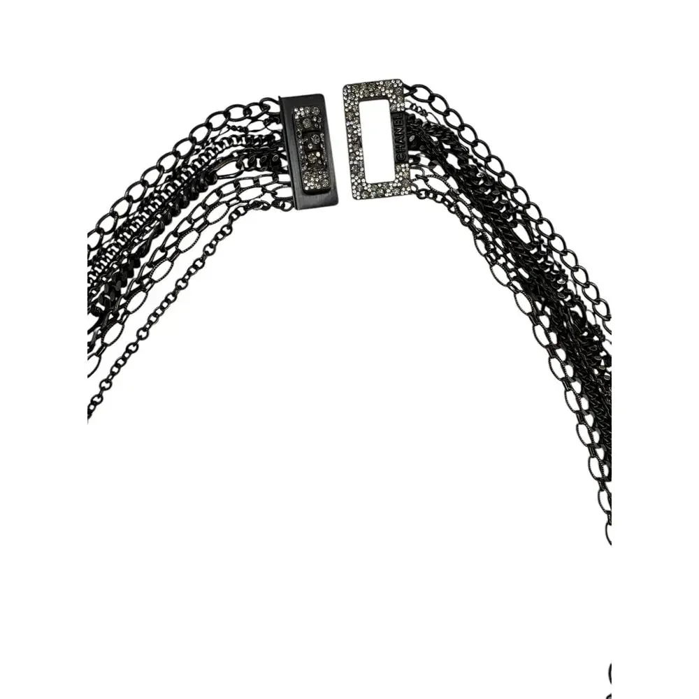Chanel Multi Strand Gunmetal-Silver Crystal Reissue Lock Necklace